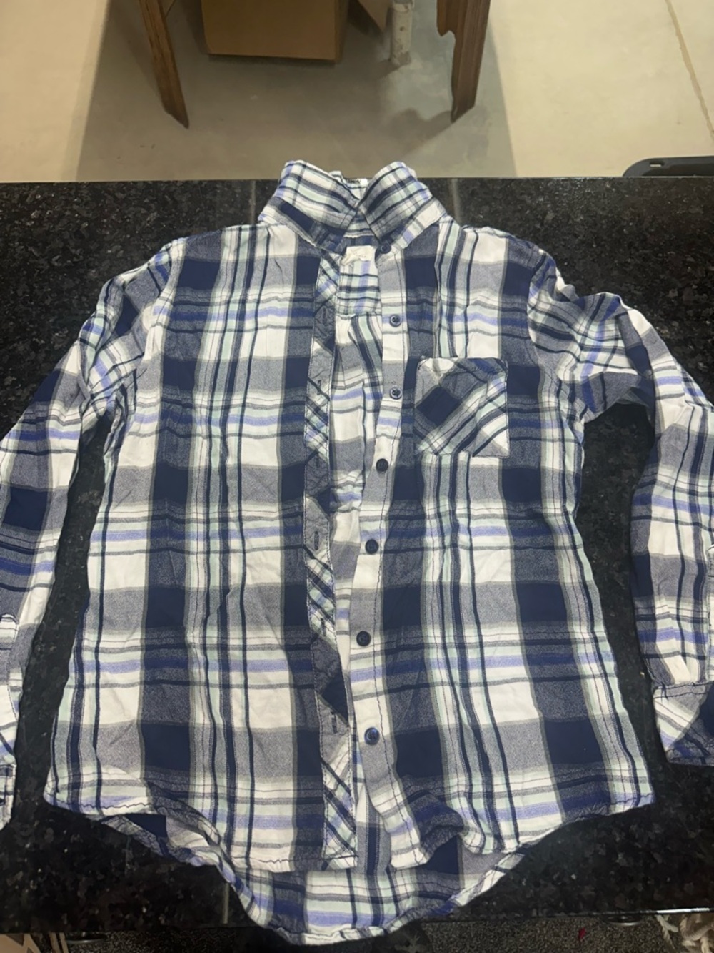 Women’s Small Navy and White Plaid Button-Up Shirt